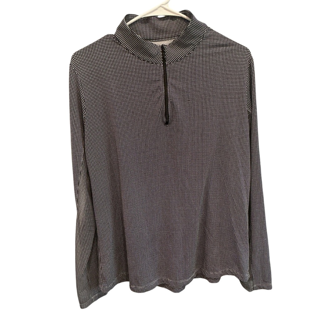 IBKUL Womens Quarter Zip Long Sleeve UPF 50+ Top XL Black Gingham Beach Coverup